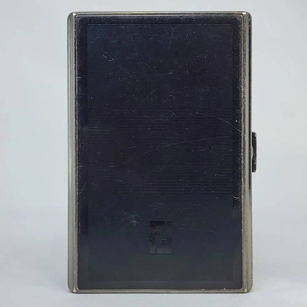 Fendi Zucca Metal Cigarette Case Vintage Card Holder Black Enamel Striped FF